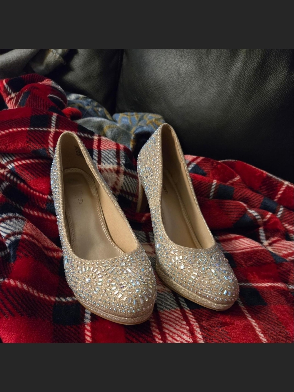 Glitter Champagne Rhinestone Pointed-Toe Heels